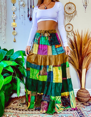 WOODLAND PATCHWORK SKIRT - FOREST TONED