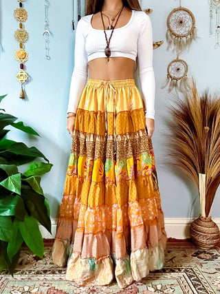 PATCHWORK TIERED SKIRT