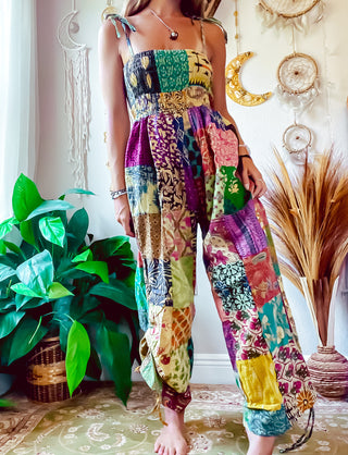 PATCHWORK CINCH LEG JUMPSUIT