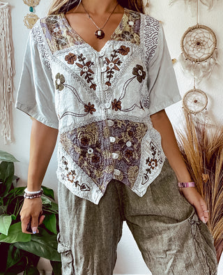 EMBROIDERED TIE BACK TOP