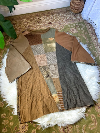PATCHWORK BELL SLEEVE SLOUCH DRESS
