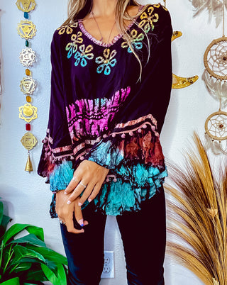 BLACK DYED EMBROIDERED TUNIC