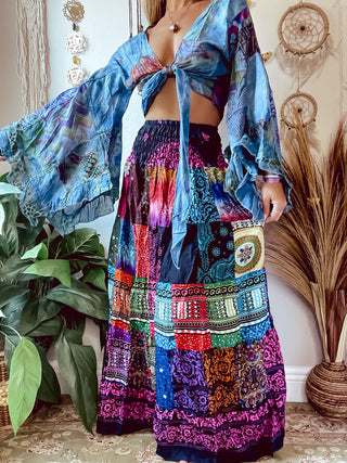 SMOCKED PATCHWORK SKIRT