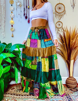 WOODLAND PATCHWORK SKIRT - FOREST TONED