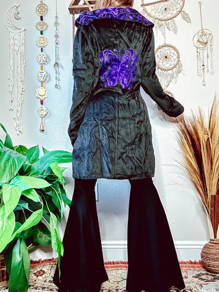 BUTTERFLY EMBROIDERED VELVET PIXIE COAT