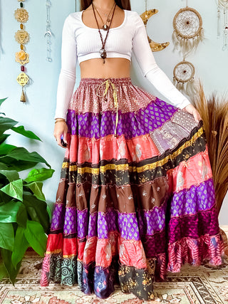PATCHWORK TIERED SKIRT