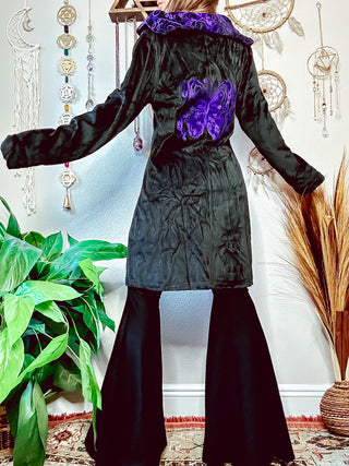 BUTTERFLY EMBROIDERED VELVET PIXIE COAT
