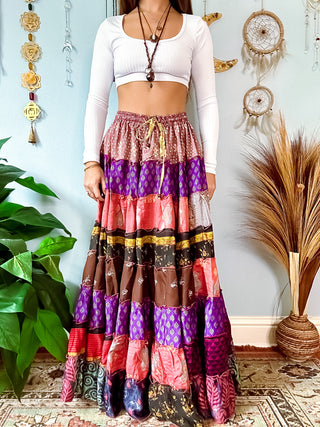 PATCHWORK TIERED SKIRT