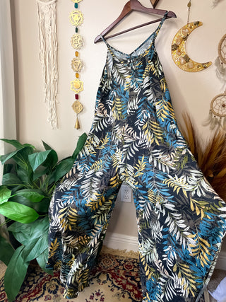 LEAF PRINT WIDE LEG JUMPSUIT