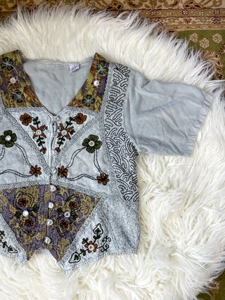 EMBROIDERED TIE BACK TOP