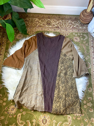 PATCHWORK BELL SLEEVE SLOUCH DRESS