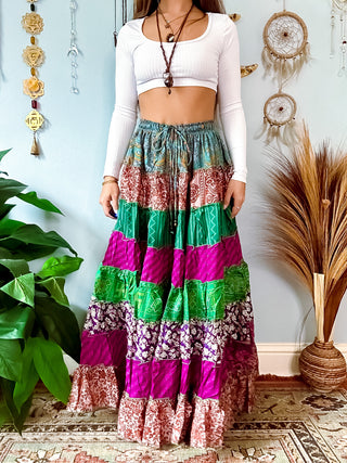 PATCHWORK TIERED SKIRT
