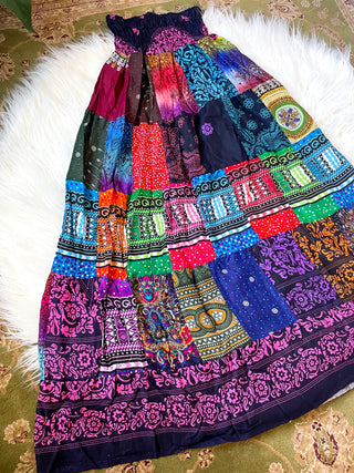 SMOCKED PATCHWORK SKIRT
