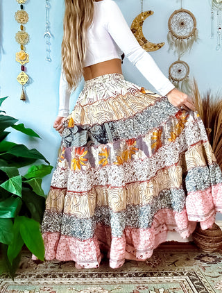 PATCHWORK TIERED SKIRT