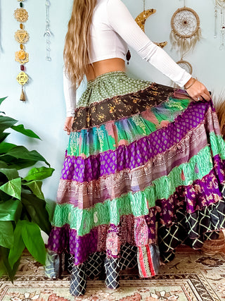 PATCHWORK TIERED SKIRT