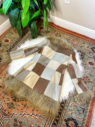 PATCHWORK FAUX FUR TRIM COAT