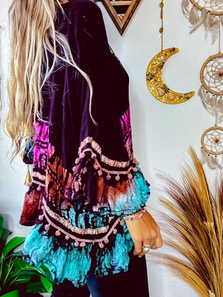 BLACK DYED EMBROIDERED TUNIC