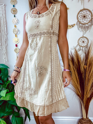 NUDE EMBROIDERED DRESS