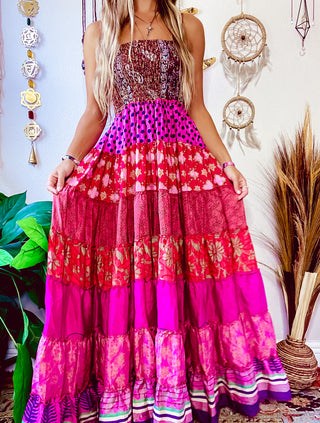 PATCHWORK TIERED DRESS