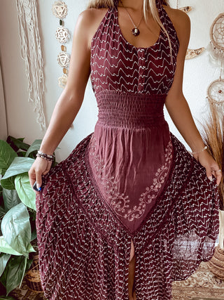 BURGUNDY EMBROIDERED PIXIE DRESS