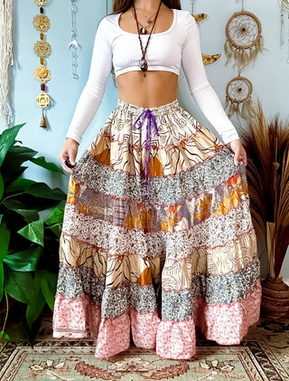 PATCHWORK TIERED SKIRT