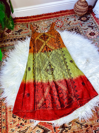 EMBROIDERED THREE TONED DRESS