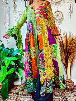 TILY PATCHWORK DUSTER - OLIVE