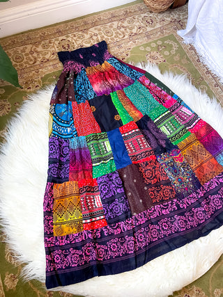 SMOCKED PATCHWORK SKIRT