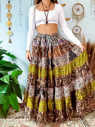PATCHWORK TIERED SKIRT