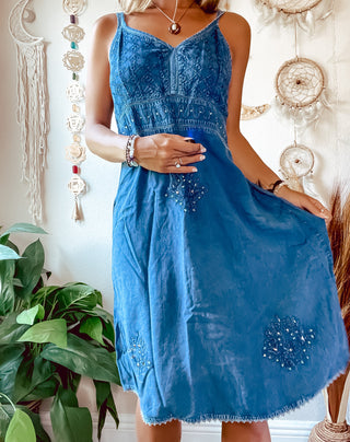BLUE EMBELLISHED FAIRY STYLE DRESS