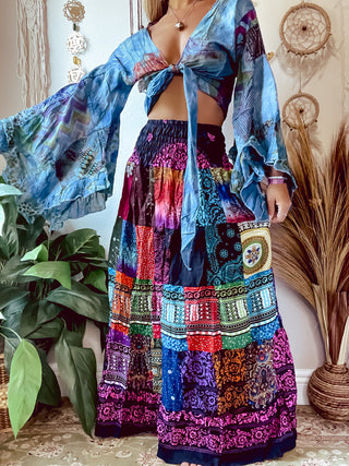 SMOCKED PATCHWORK SKIRT