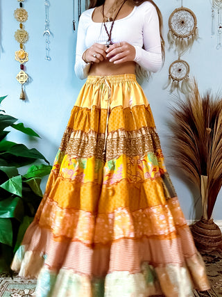 PATCHWORK TIERED SKIRT