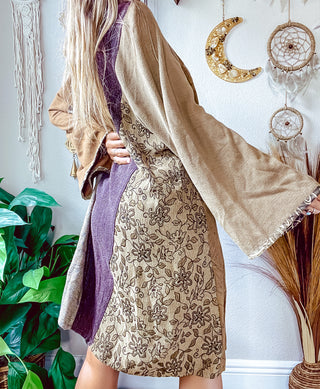 PATCHWORK BELL SLEEVE SLOUCH DRESS
