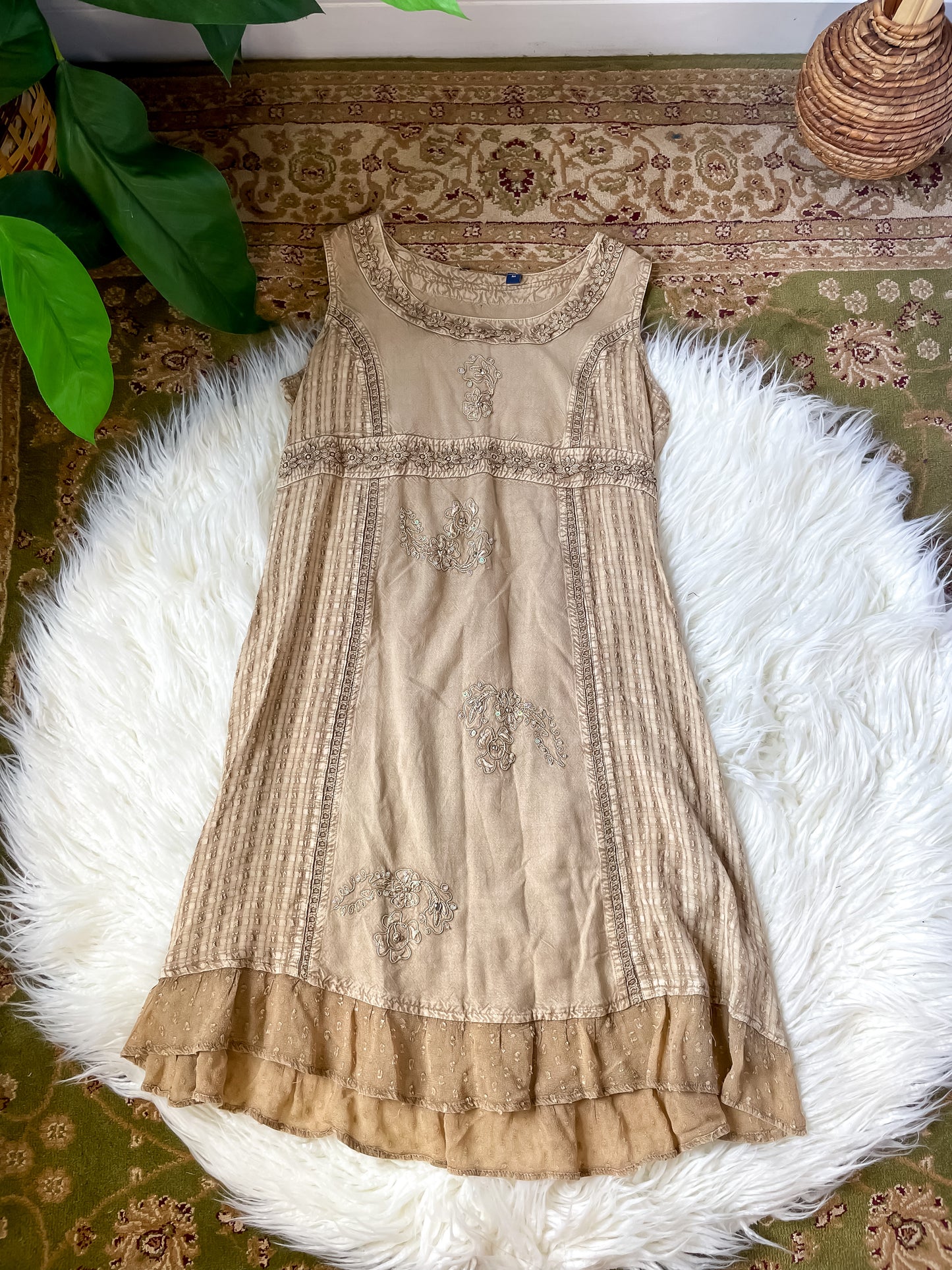 NUDE EMBROIDERED DRESS