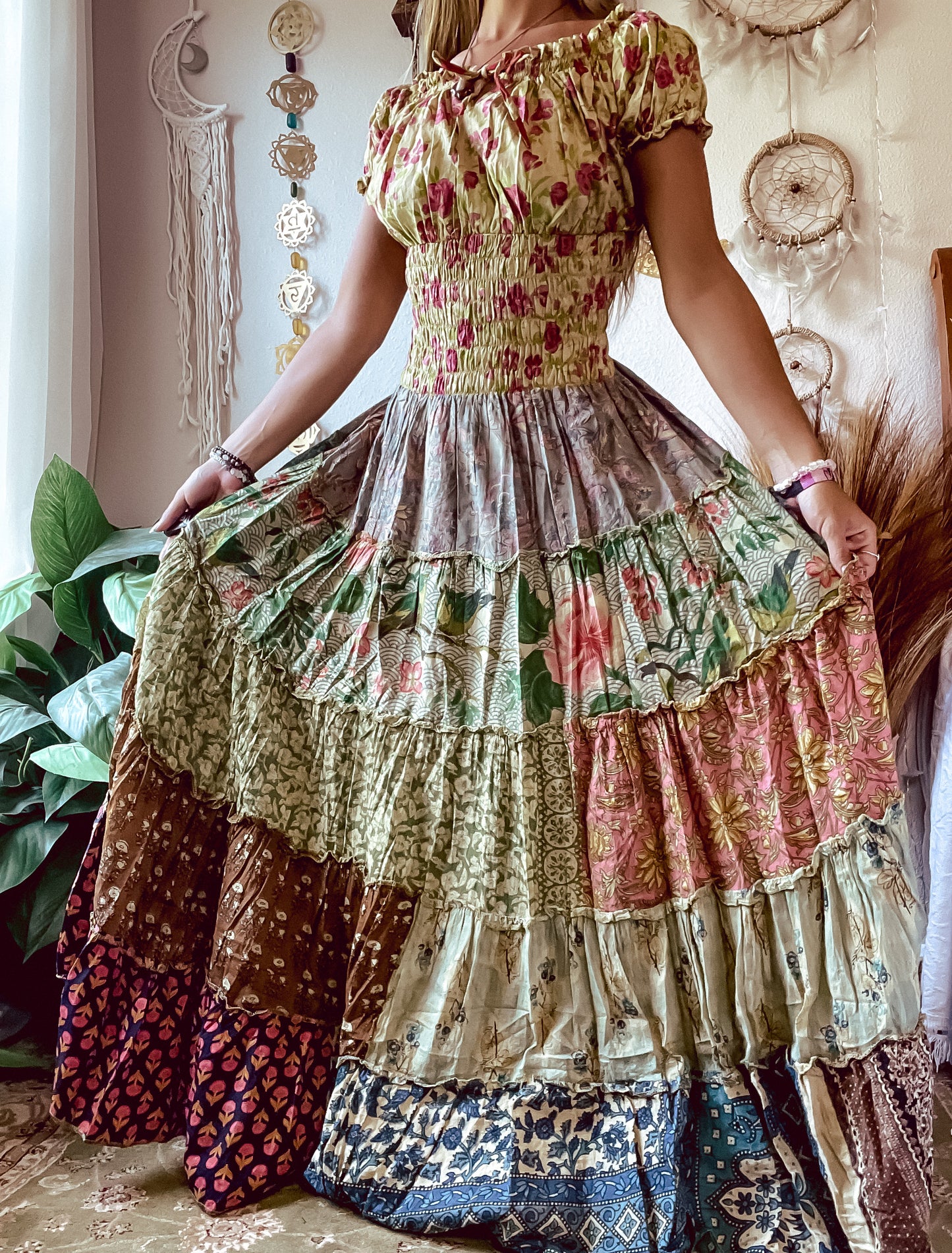 COTTAGECORE PATCHWORK TIERED DRESS