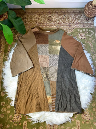 PATCHWORK BELL SLEEVE SLOUCH DRESS