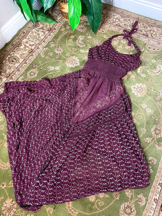 BURGUNDY EMBROIDERED PIXIE DRESS