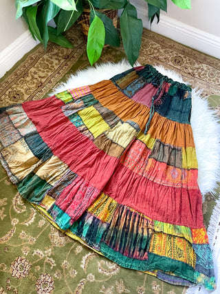 WOODLAND PATCHWORK SKIRT - WARM TONED