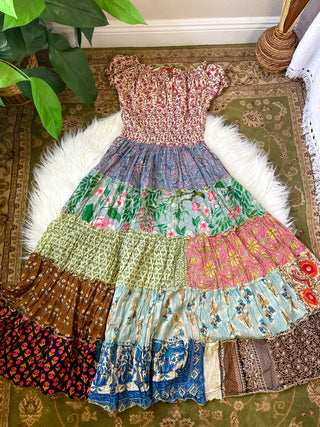 COTTAGECORE PATCHWORK TIERED DRESS