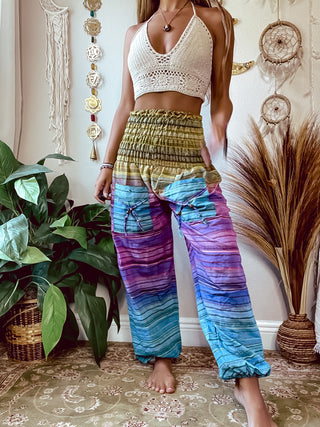 SMOCKED MULTICOLOR HAREM PANTS