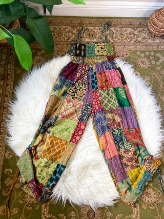 PATCHWORK CINCH LEG JUMPSUIT