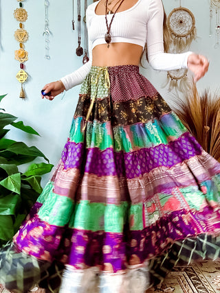 PATCHWORK TIERED SKIRT