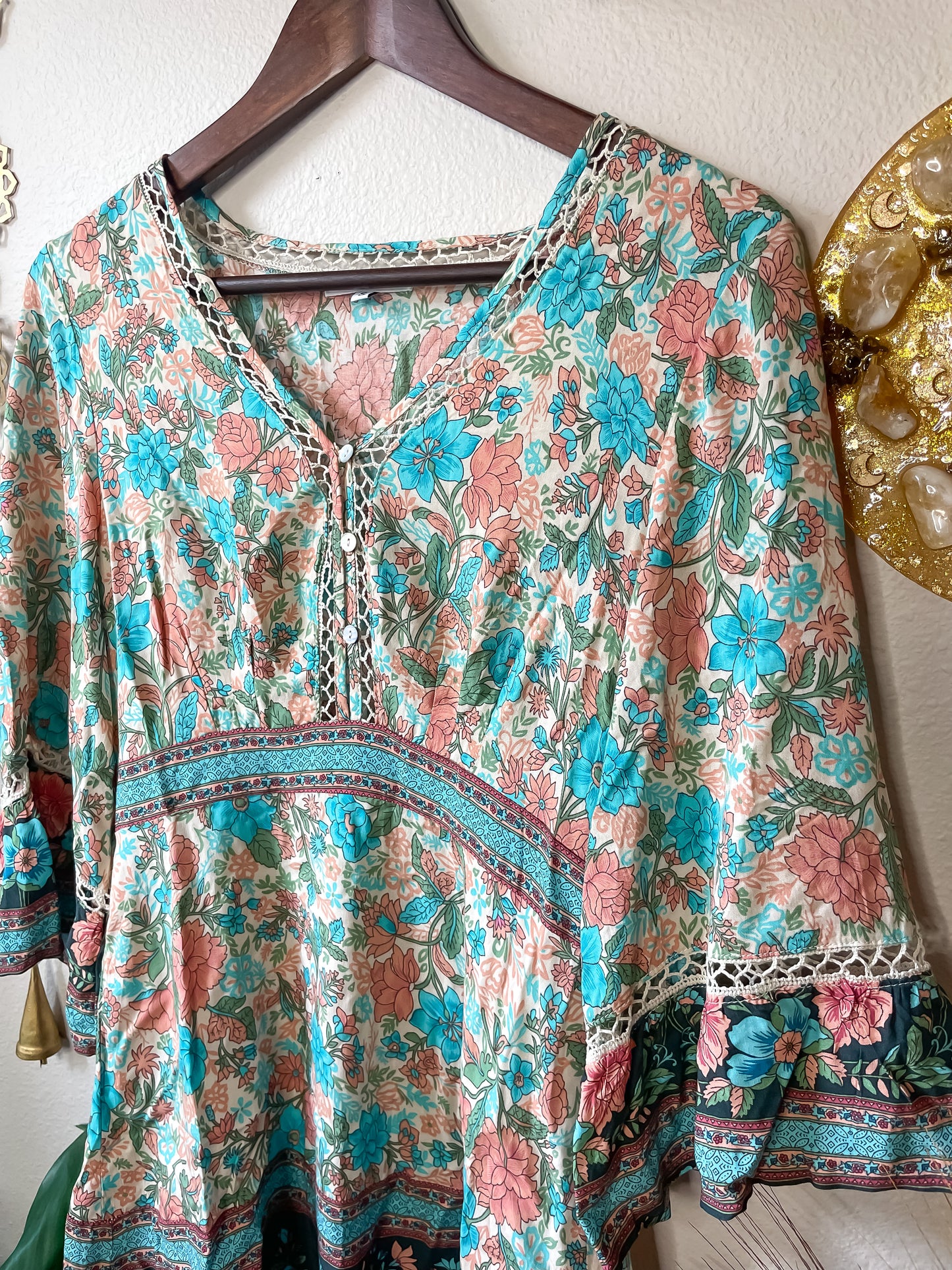 TURQUOISE & PEACH FLORAL DRESS