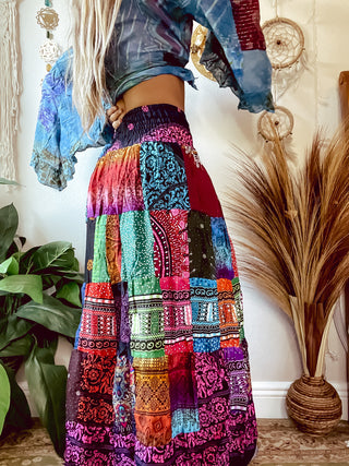SMOCKED PATCHWORK SKIRT
