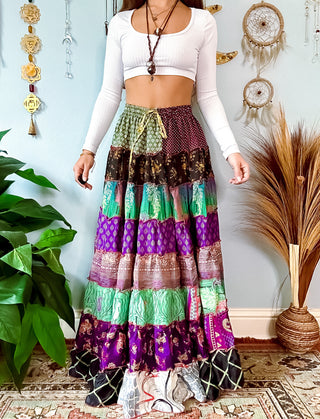 PATCHWORK TIERED SKIRT