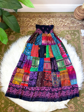 SMOCKED PATCHWORK SKIRT