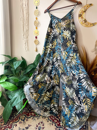 LEAF PRINT WIDE LEG JUMPSUIT