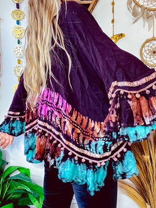 BLACK DYED EMBROIDERED TUNIC