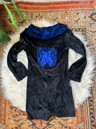 BUTTERFLY EMBROIDERED VELVET PIXIE COAT