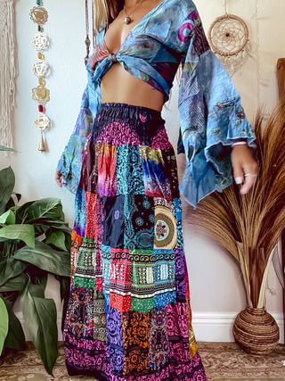 SMOCKED PATCHWORK SKIRT